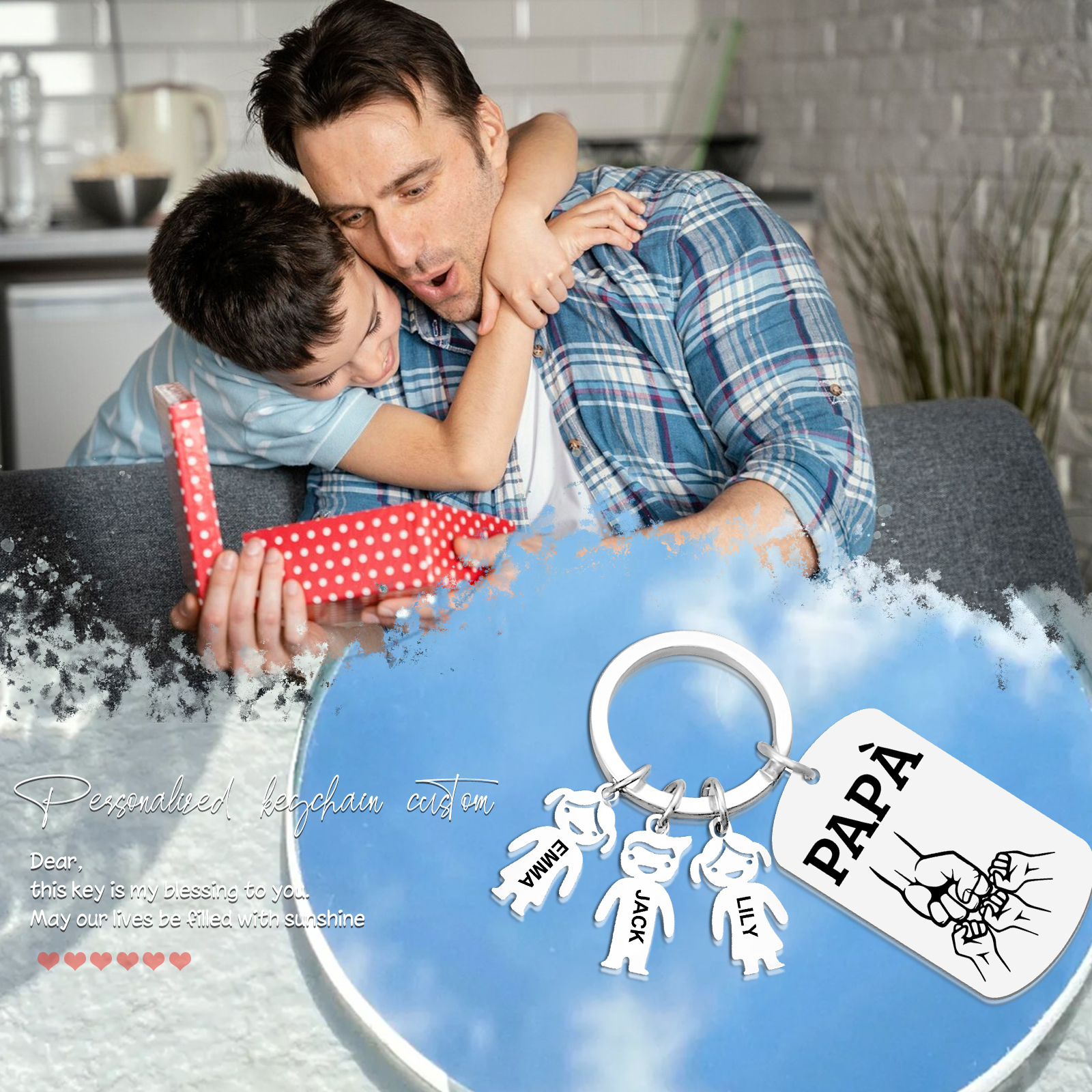 Portachiavi Uomo in Acciaio Inossidabile Personalizzato – Incisione 1 Testo & 3 Nomi – Regalo Speciale per Papà | Jessemade