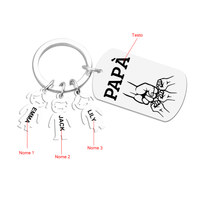 Portachiavi Uomo in Acciaio Inossidabile Personalizzato – Incisione 1 Testo & 3 Nomi – Regalo Speciale per Papà | Jessemade