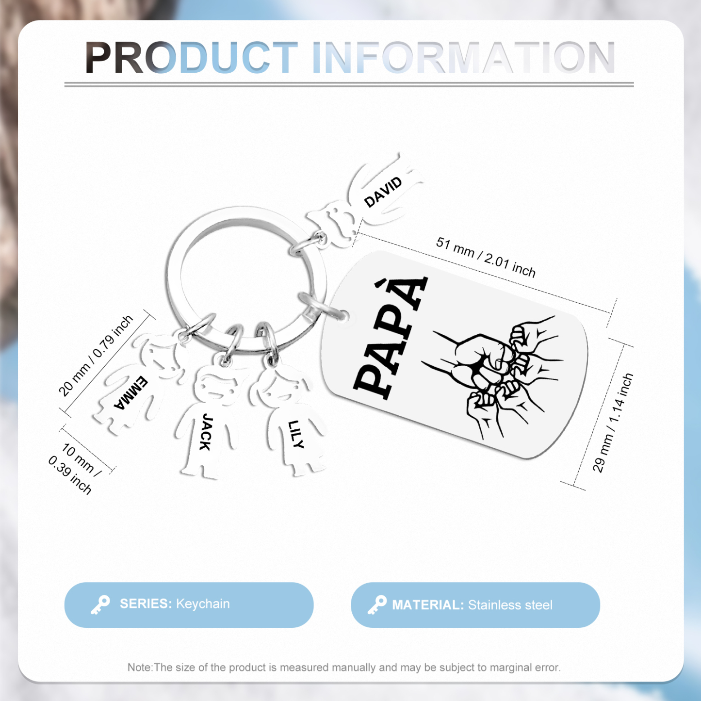 Portachiavi Uomo in Acciaio Inossidabile Personalizzato – Incisione 1 Testo & 4 Nomi – Regalo Speciale per Papà | Jessemade