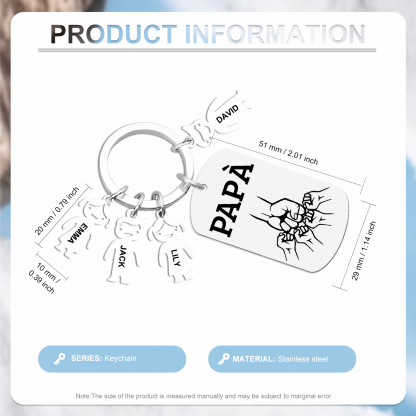 Portachiavi Uomo in Acciaio Inossidabile Personalizzato – Incisione 1 Testo & 4 Nomi – Regalo Speciale per Papà | Jessemade