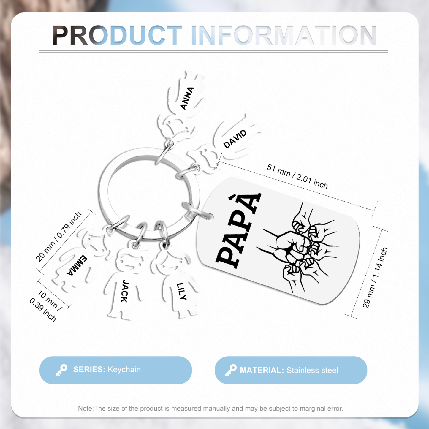 Portachiavi Uomo in Acciaio Inossidabile Personalizzato – Incisione 1 Testo & 5 Nomi – Regalo Speciale per Papà | Jessemade