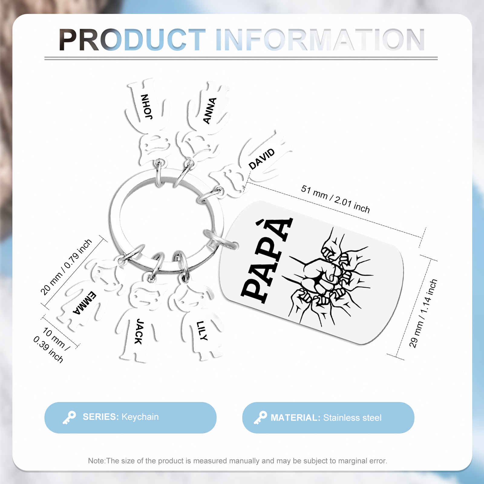 Portachiavi Uomo in Acciaio Inossidabile Personalizzato – Incisione 1 Testo & 6 Nomi – Regalo Speciale per Papà | Jessemade