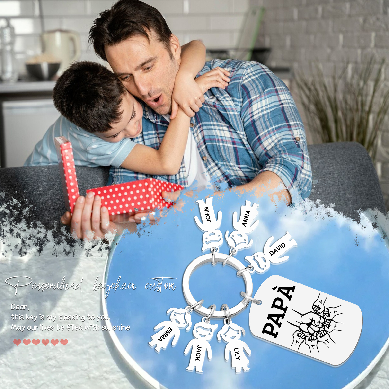 Portachiavi Uomo in Acciaio Inossidabile Personalizzato – Incisione 1 Testo & 6 Nomi – Regalo Speciale per Papà | Jessemade