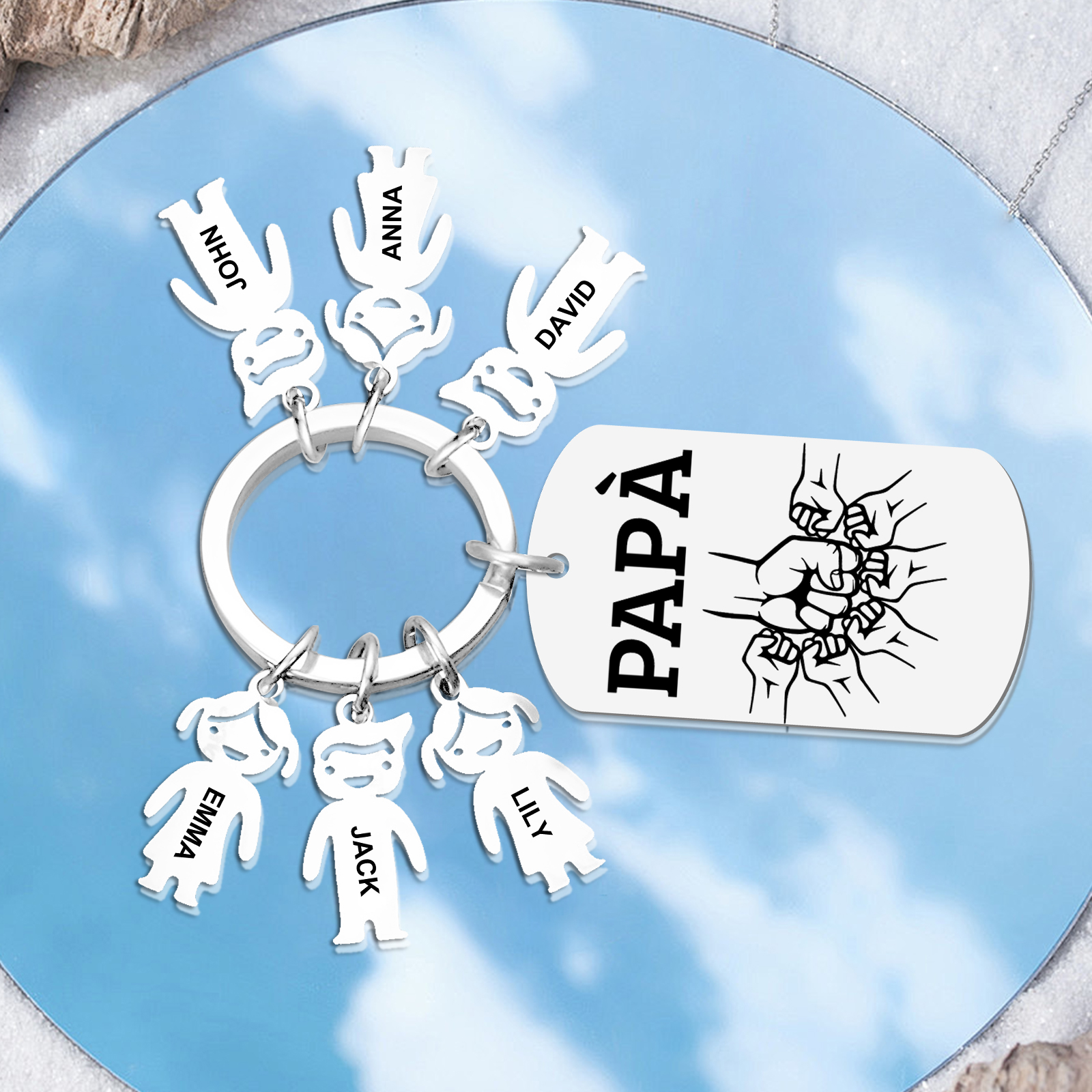 Portachiavi Uomo in Acciaio Inossidabile Personalizzato – Incisione 1 Testo & 6 Nomi – Regalo Speciale per Papà | Jessemade