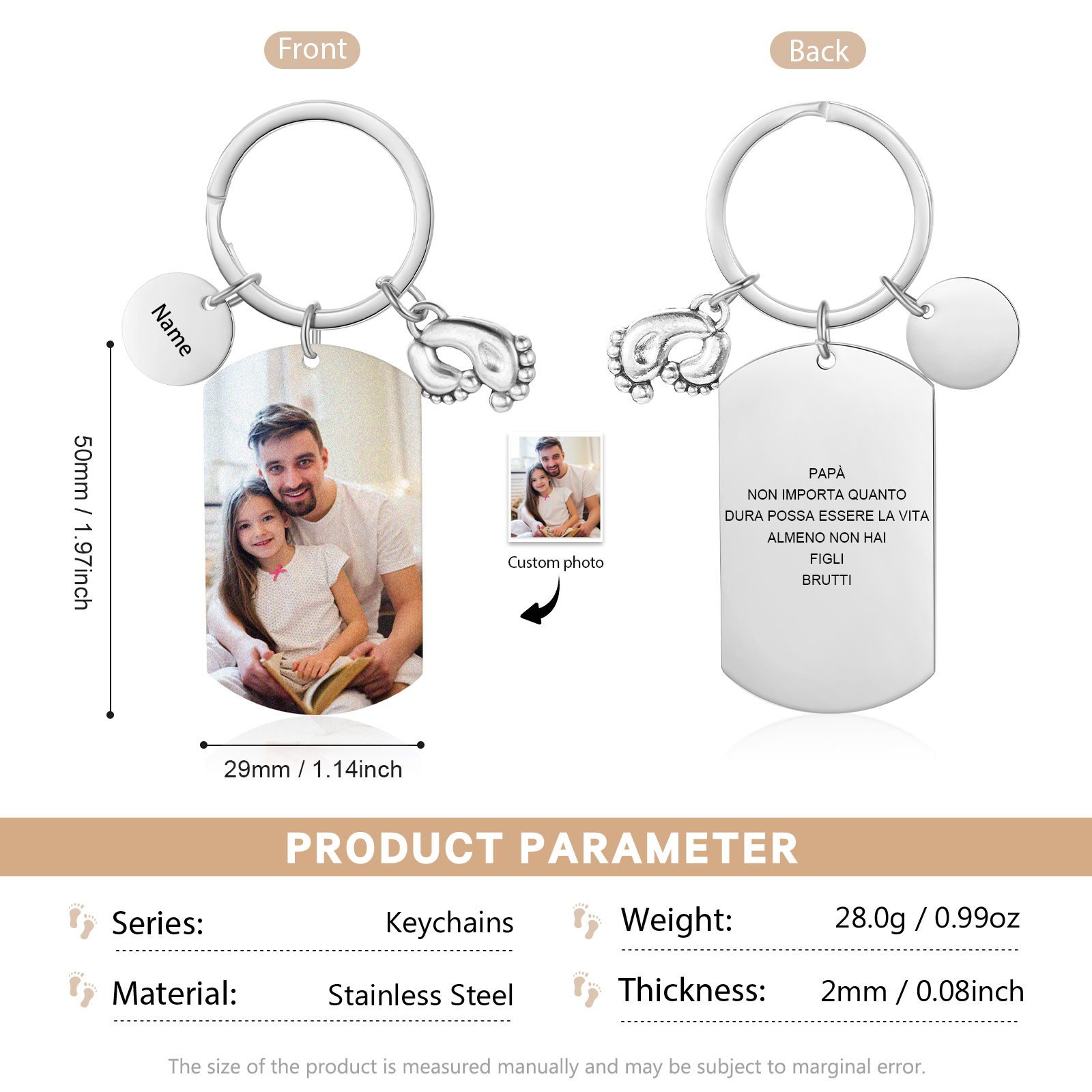 Portachiavi Uomo Personalizzato – Foto & Nome Incisi | Regalo Speciale per Papà | Jessemade