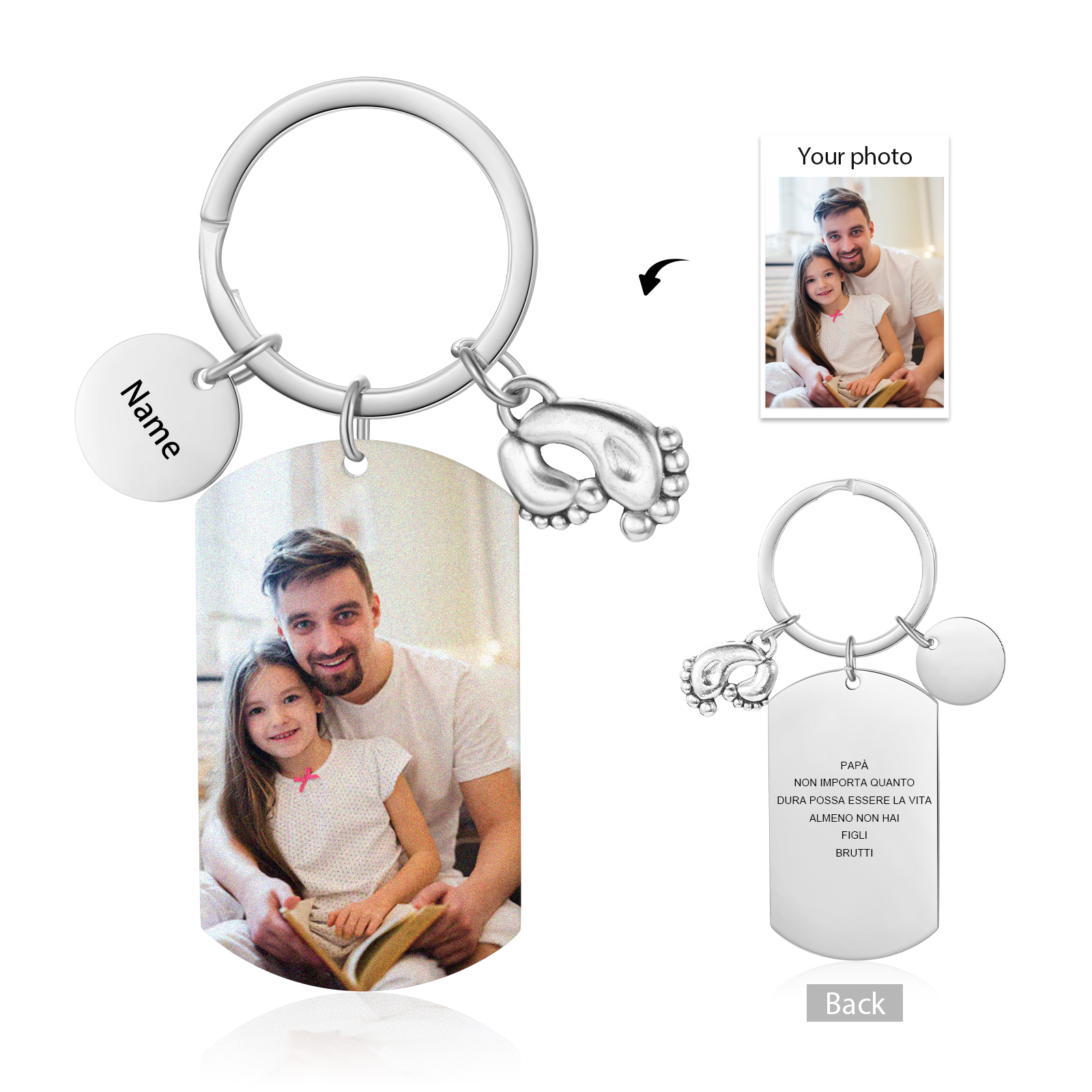 Portachiavi Uomo Personalizzato – Foto & Nome Incisi | Regalo Speciale per Papà | Jessemade