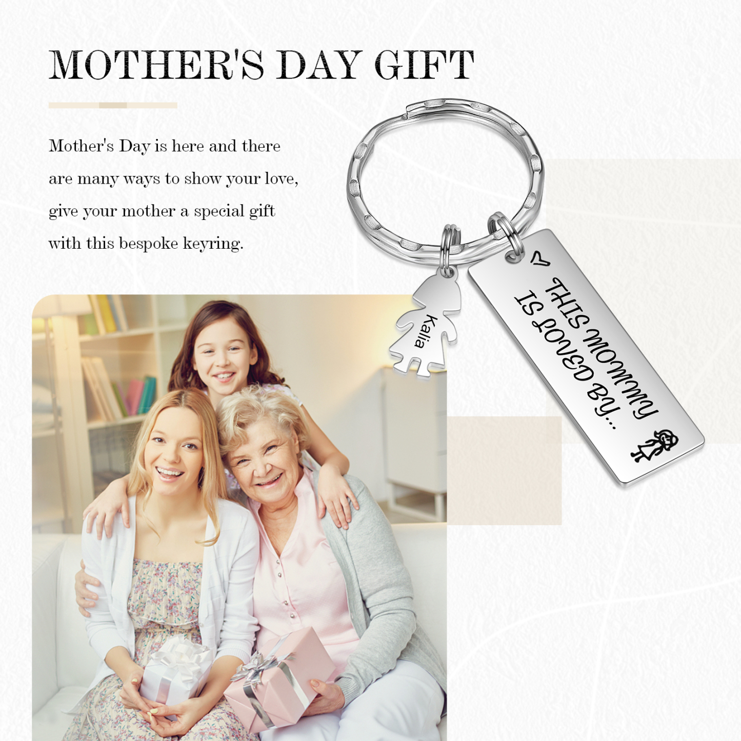 Portachiavi Donna Personalizzato – Incisione Sesso & Nome | Regalo Speciale per Mamma e Nonna | Jessemade