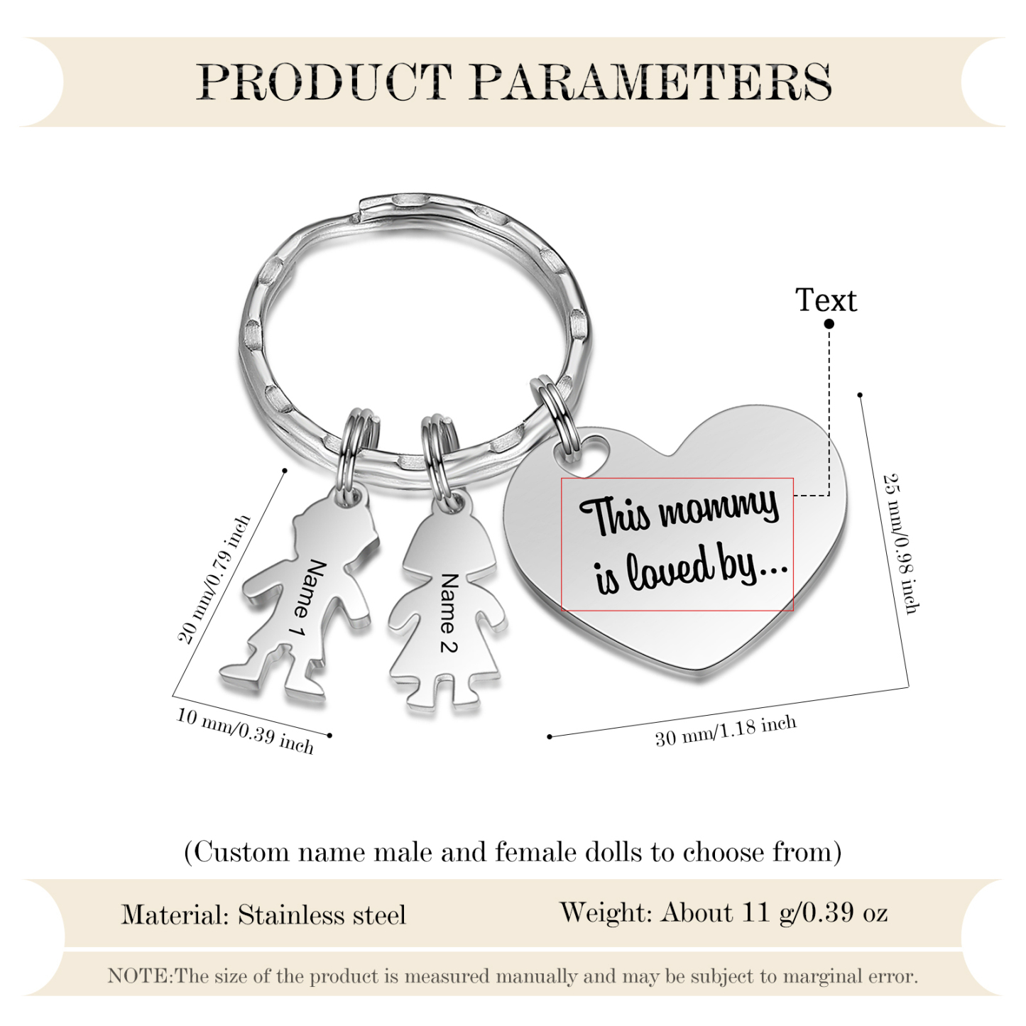 Portachiavi Personalizzato Donna – Ciondolo Cuore con 2 Nomi| Idea Regalo per Mamma | Jessemade