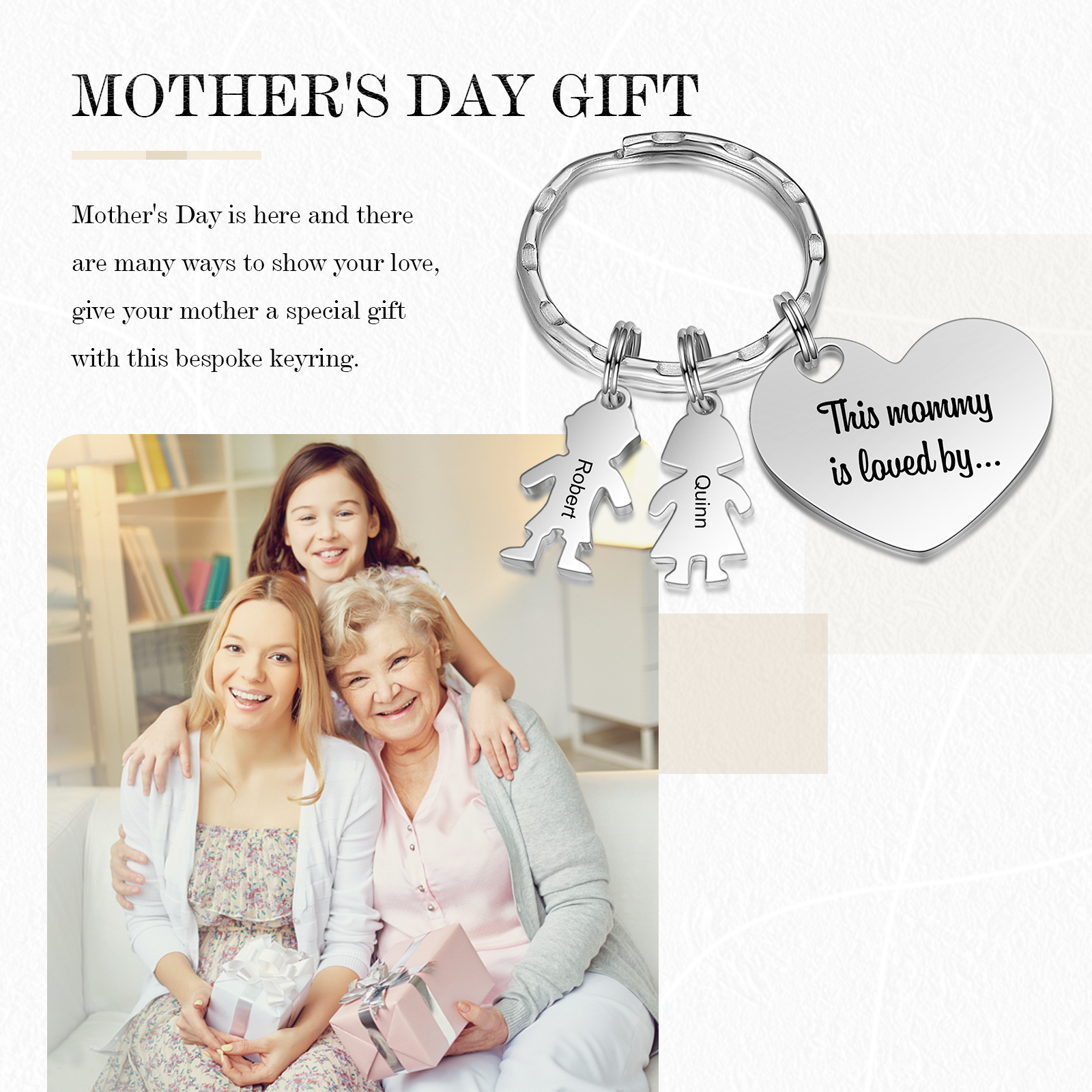  Portachiavi Personalizzato Donna – Ciondolo Cuore con 2 Nomi| Idea Regalo per Mamma | Jessemade