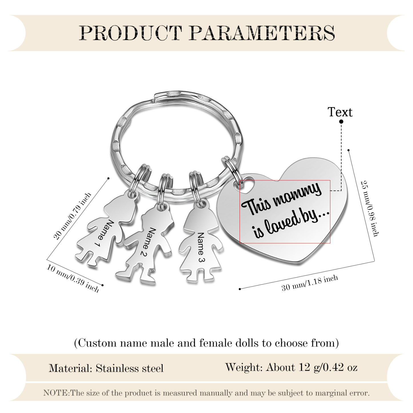 Portachiavi Personalizzato Donna – Ciondolo Cuore con 3 Nomi | Idea Regalo per Mamma | Jessemade