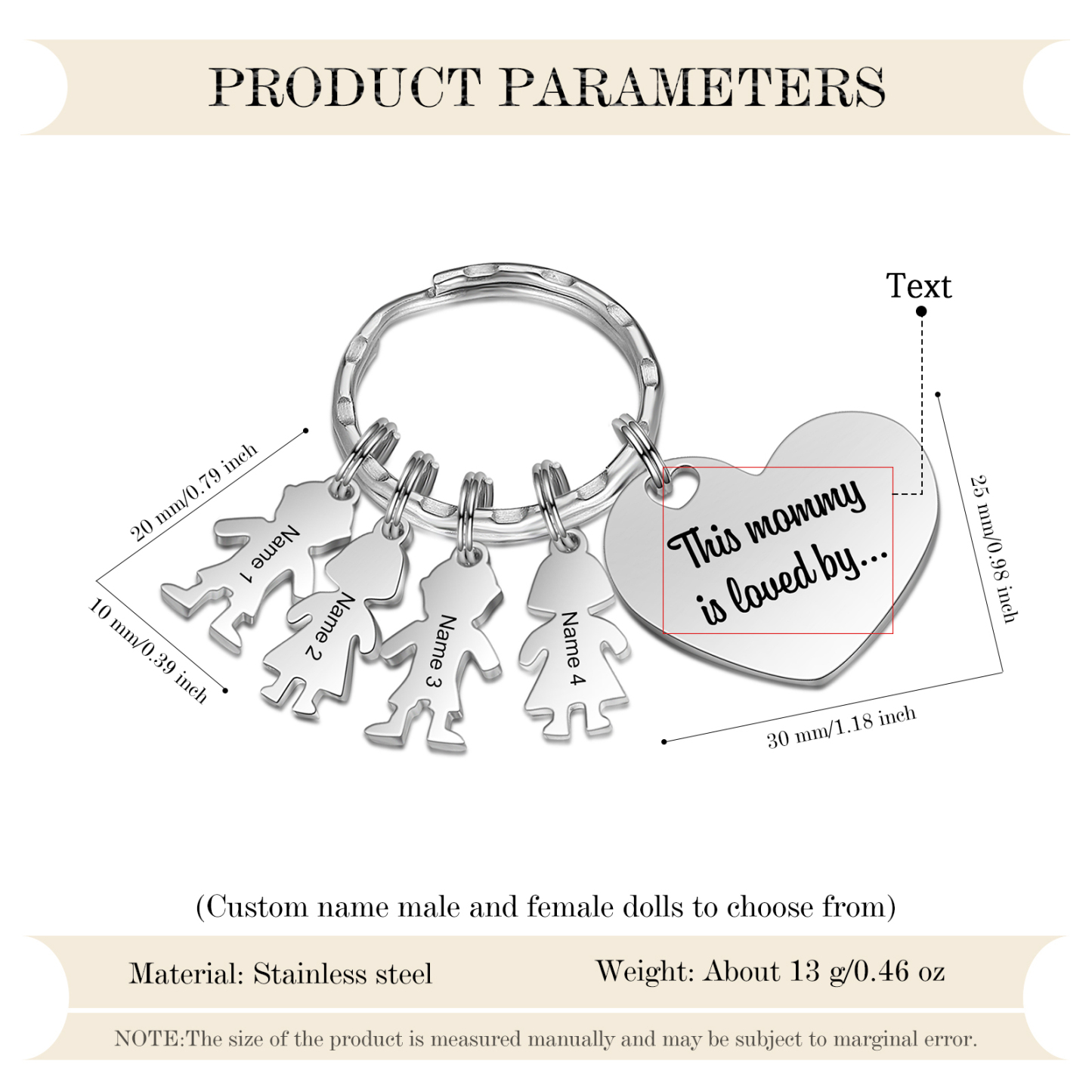 Portachiavi Personalizzato Donna – Ciondolo Cuore con 4 Nomi | Idea Regalo per Mamma | Jessemade