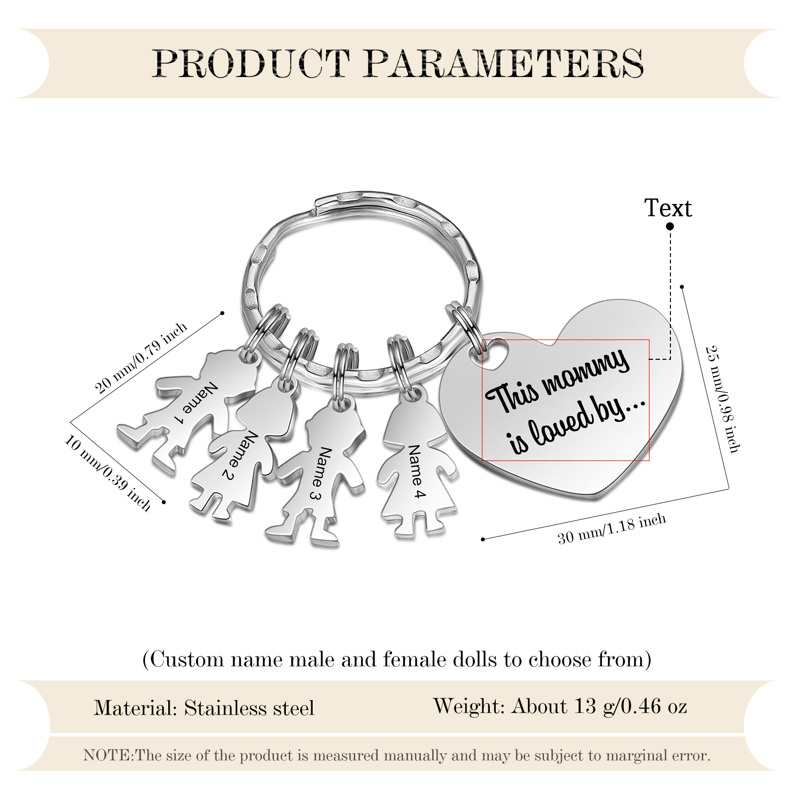 Portachiavi Personalizzato Donna – Ciondolo Cuore con 4 Nomi | Idea Regalo per Mamma | Jessemade