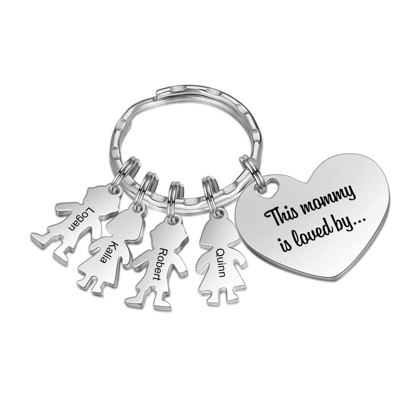 Portachiavi Personalizzato Donna – Ciondolo Cuore con 4 Nomi | Idea Regalo per Mamma | Jessemade