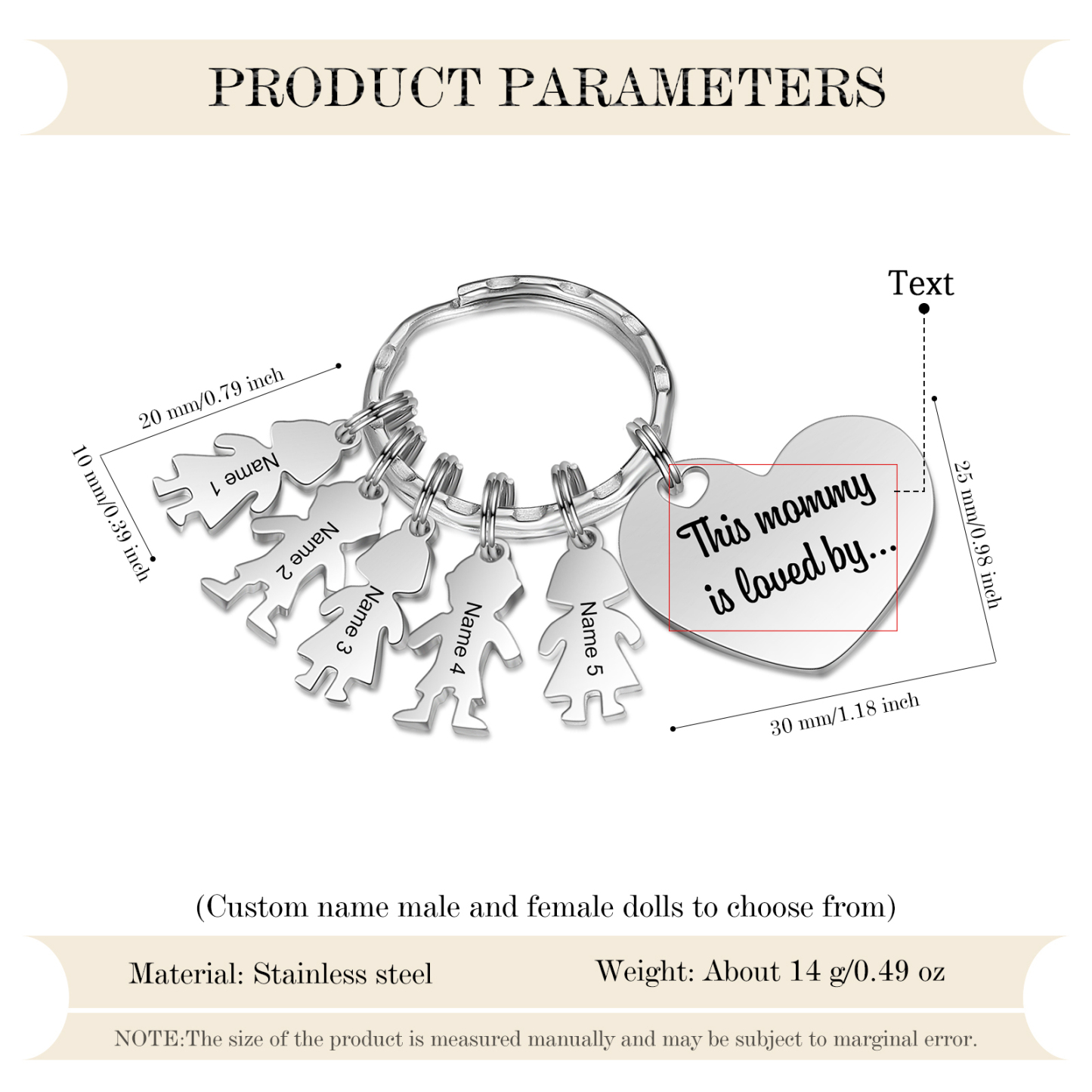 Portachiavi Personalizzato Donna – Ciondolo Cuore con 5 Nomi | Idea Regalo per Mamma | Jessemade