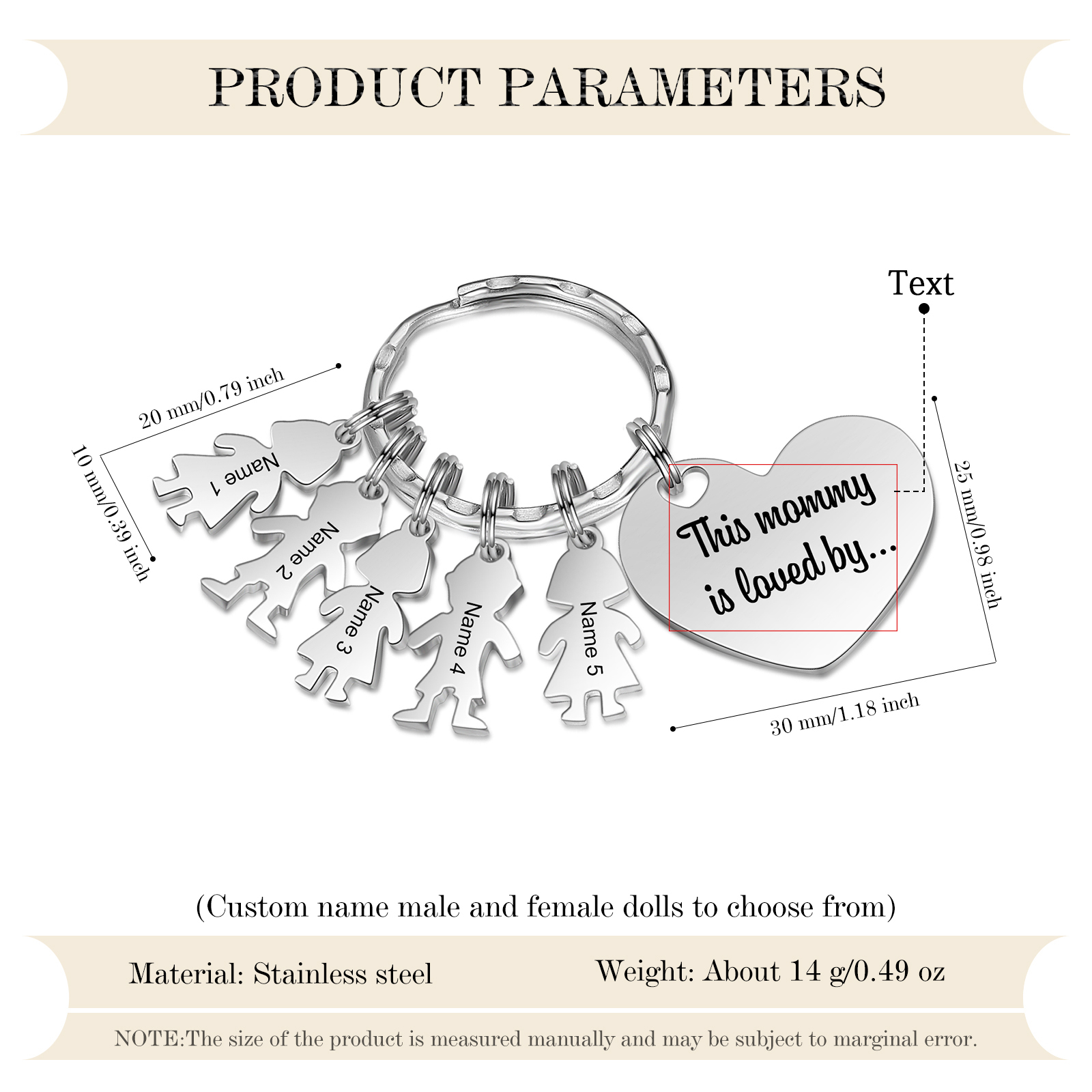 Portachiavi Personalizzato Donna – Ciondolo Cuore con 5 Nomi | Idea Regalo per Mamma | Jessemade