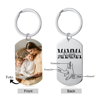 3 nomi & 1 Foto - Portachiavi in Acciaio Inossidabile – Regalo Personalizzato per Mamma – Idea Festa della Mamma