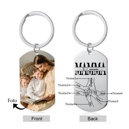 6 nomi & 1 Foto - Portachiavi in Acciaio Inossidabile – Regalo Personalizzato per Mamma – Idea Festa della Mamma