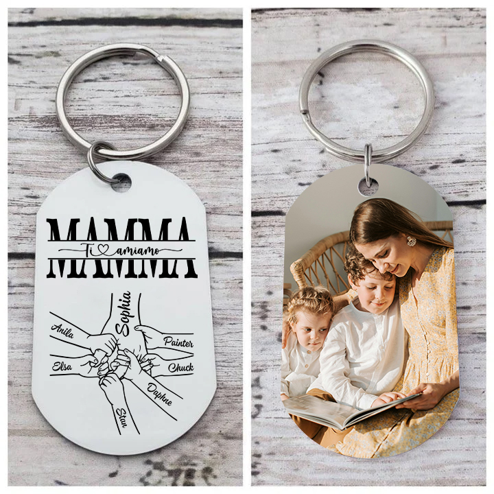 7 nomi & 1 Foto - Portachiavi in Acciaio Inossidabile – Regalo Personalizzato per Mamma – Idea Festa della Mamma