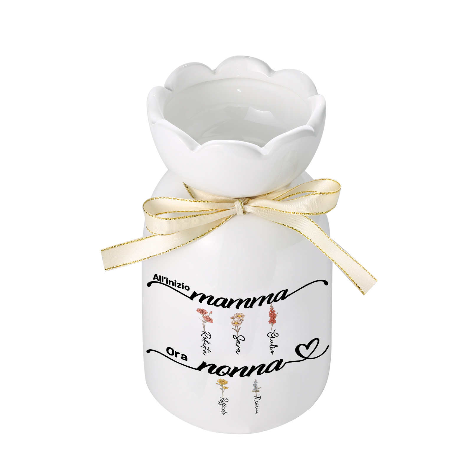 Prima mamma, ora nonna - vaso in ceramica floreale personalizzato