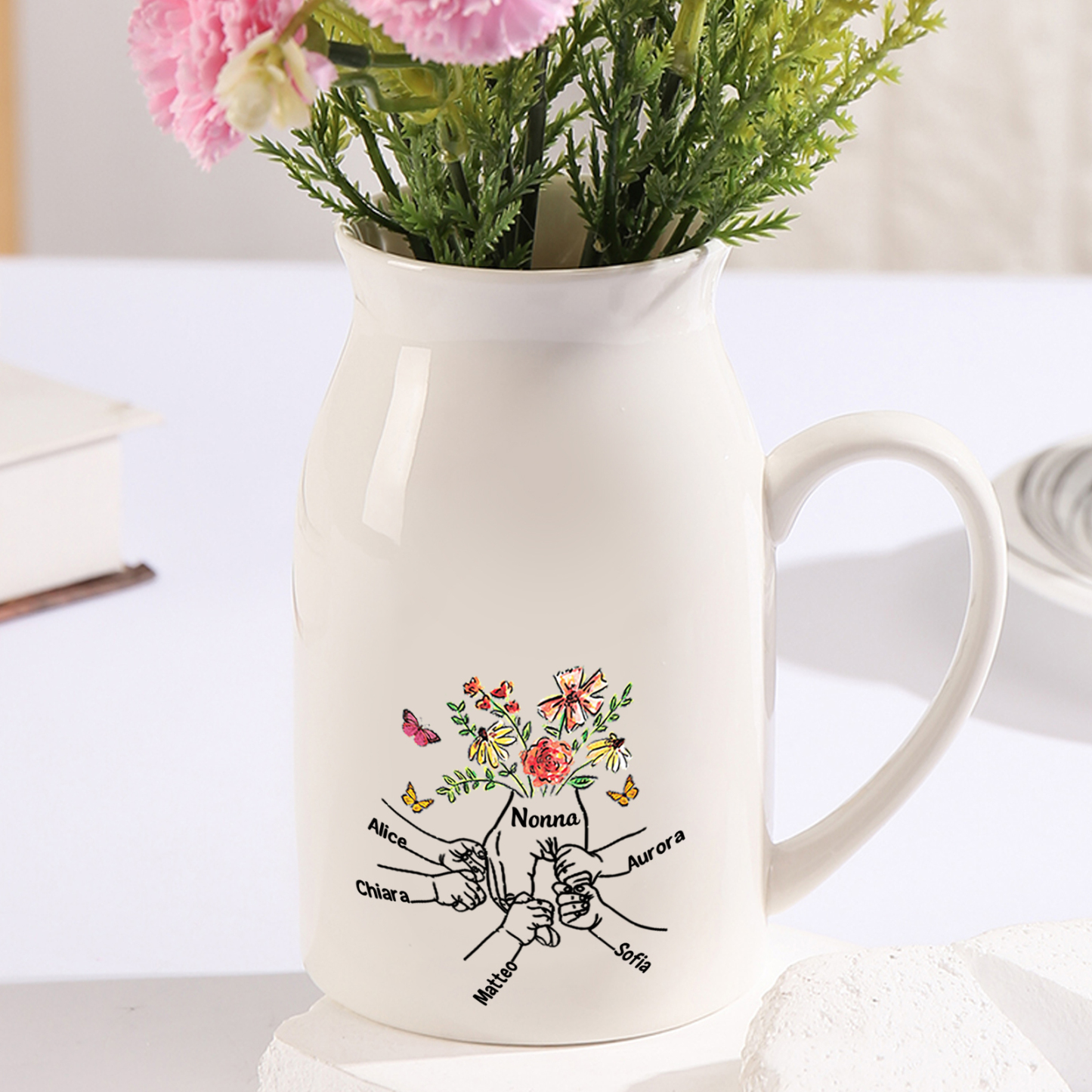 Vaso a forma di brocca personalizzato con 2-8 nomi, vaso per fiori personalizzato, Festa della mamma per la nonna e la mamma | Jessemade