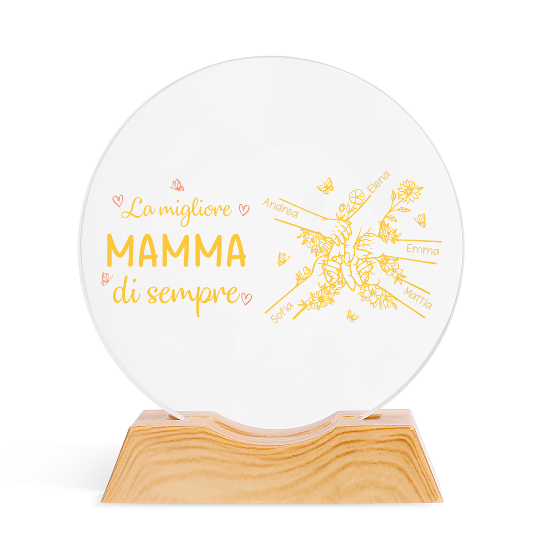 Lampada notturna in cristallo personalizzata con incisione “Migliore Mamma/Nonna di sempre”