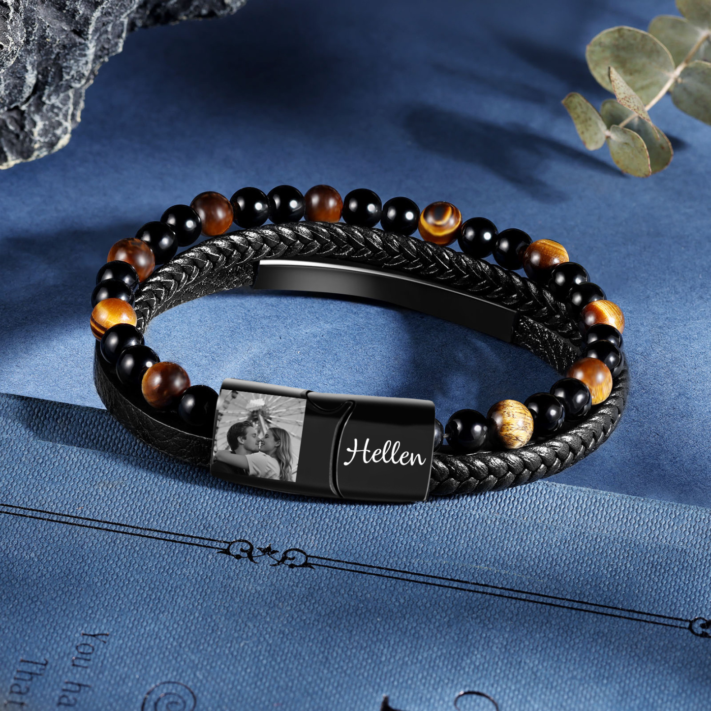 Bracciale in pelle intrecciata personalizzato con foto e nome