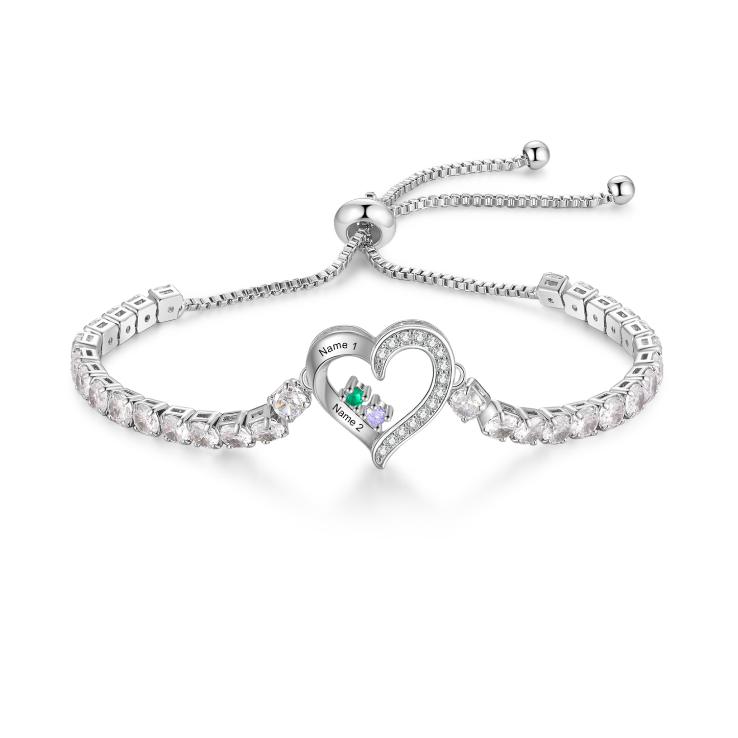 Bracciale Cuore ornato di zirconia cubica con Pietre di nascita e Nomi
