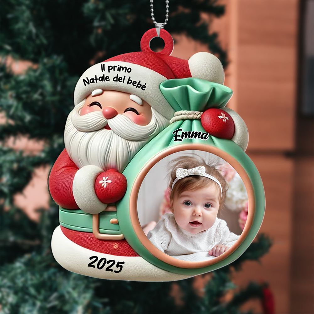 Decorazione per albero di Natale - Babbo Natale - personalizzata con foto del neonato