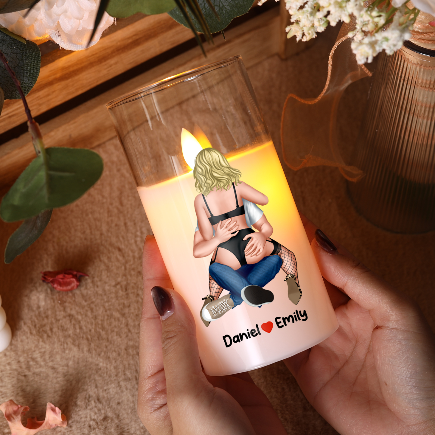 Candela LED Personalizzata in Vetro con Nomi – Regalo romantico per Coppia