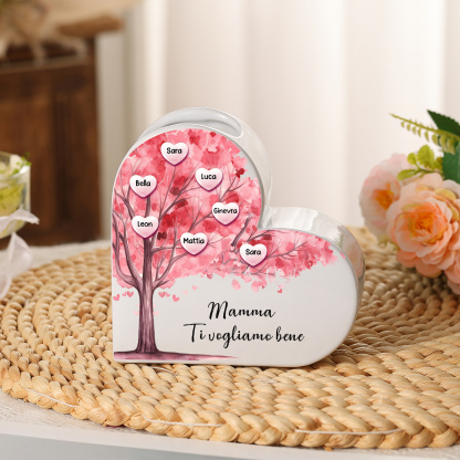 Vaso in ceramica rosa personalizzato a forma di cuore con motivo albero genealogico, personalizzato con da 1 a 12 nomi – regalo per la Festa della Mamma, decorazione d’interni per mamma e nonna | Jes