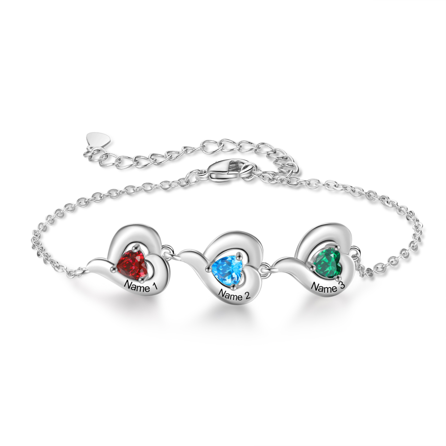 Bracciale personalizzato con da 1 a 5 nomi e pietra di nascita a forma di cuore