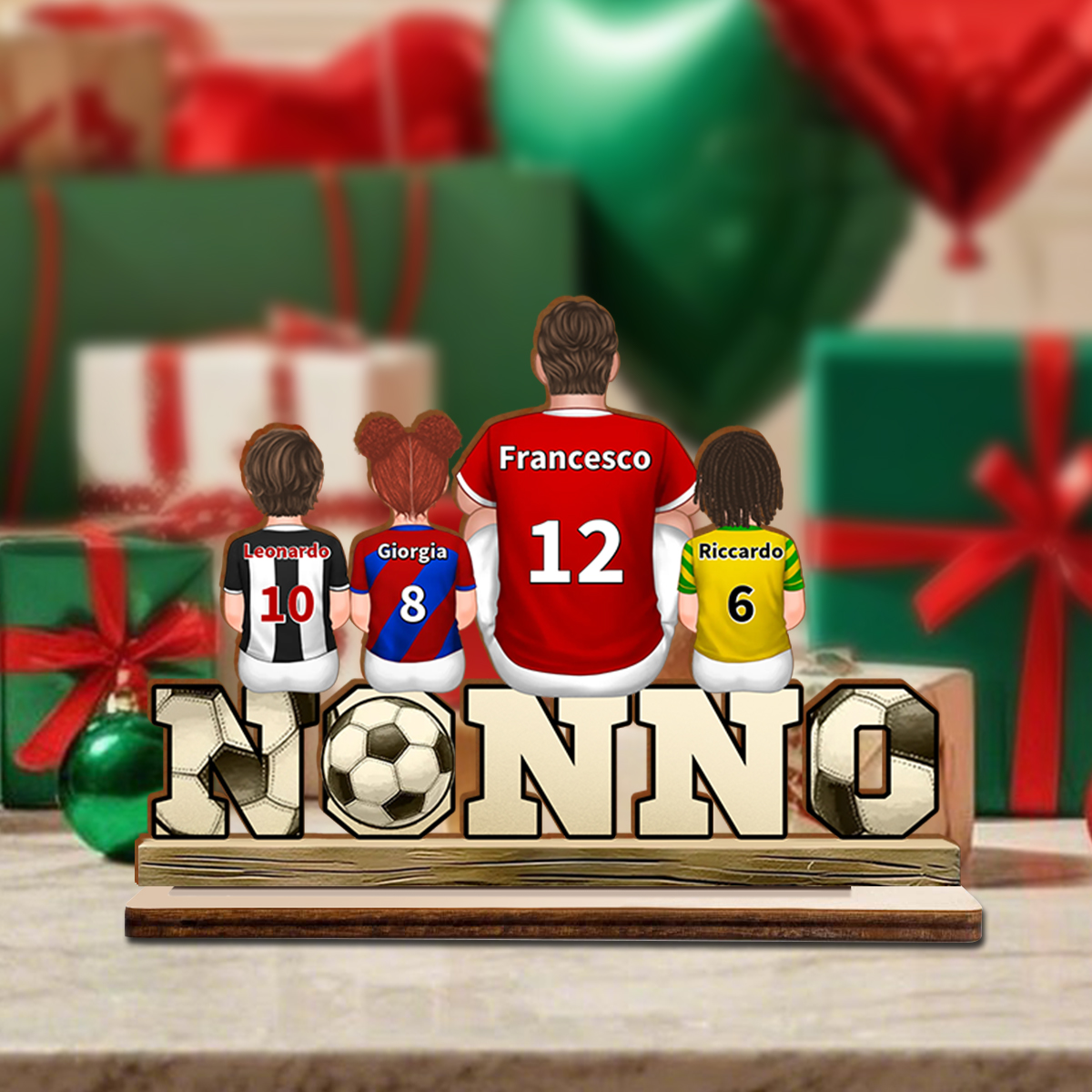 Tabella di legno personalizzata sul calcio con il nome dei nipoti per il nonno