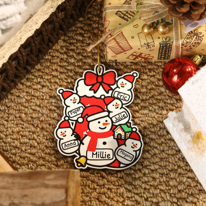 Decorazione per albero di Natale con famiglia di pupazzi di neve personalizzata con nome