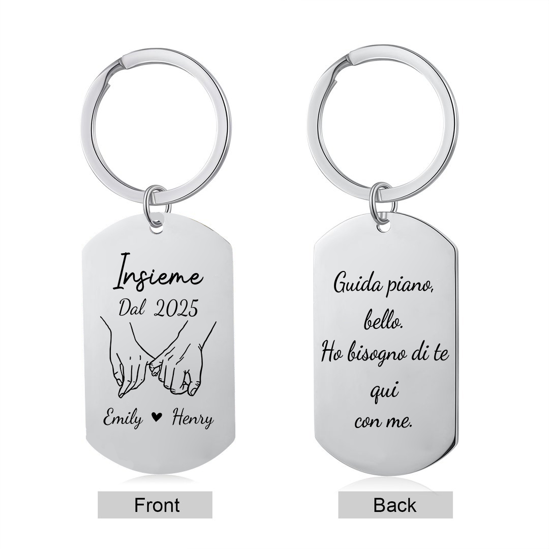 Portachiavi per coppia inciso Guida con prudenza personalizzato