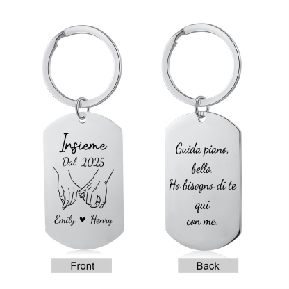 Portachiavi per coppia inciso Guida con prudenza personalizzato