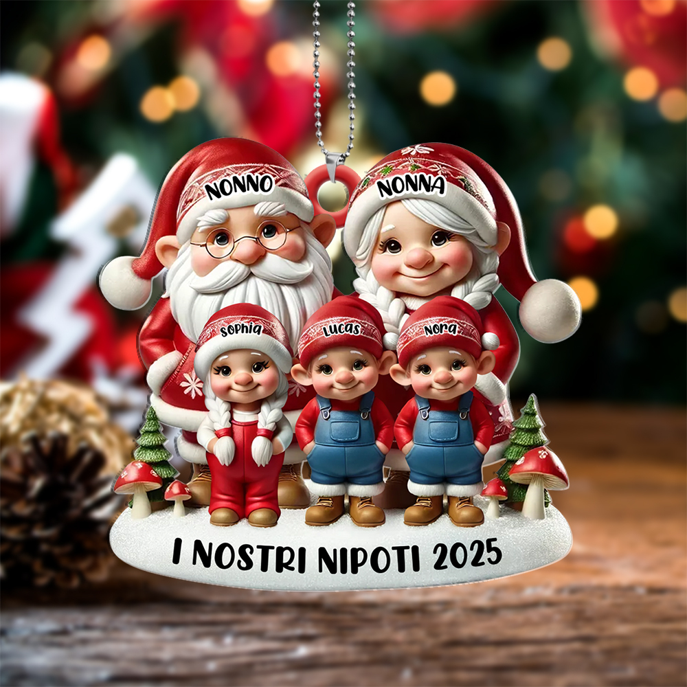 Decorazione personalizzata per albero di Natale di famiglia - Nonno Nonna Elfo