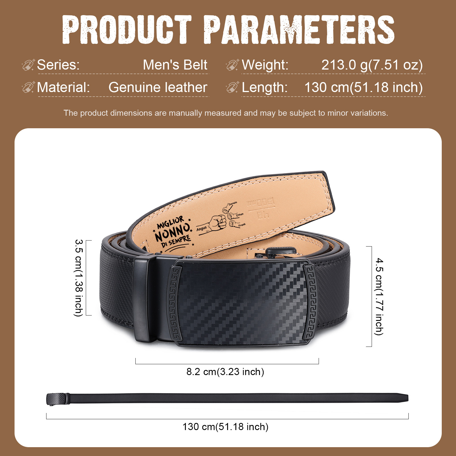 Cintura da uomo in pelle personalizzata con saluto a pugno – regalo per il nonno