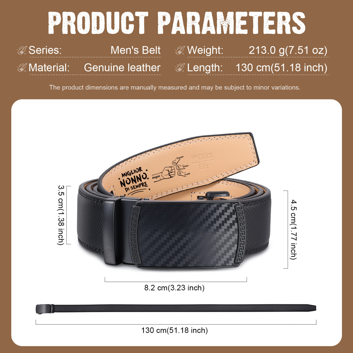 Cintura da uomo in pelle personalizzata con saluto a pugno – regalo per il nonno