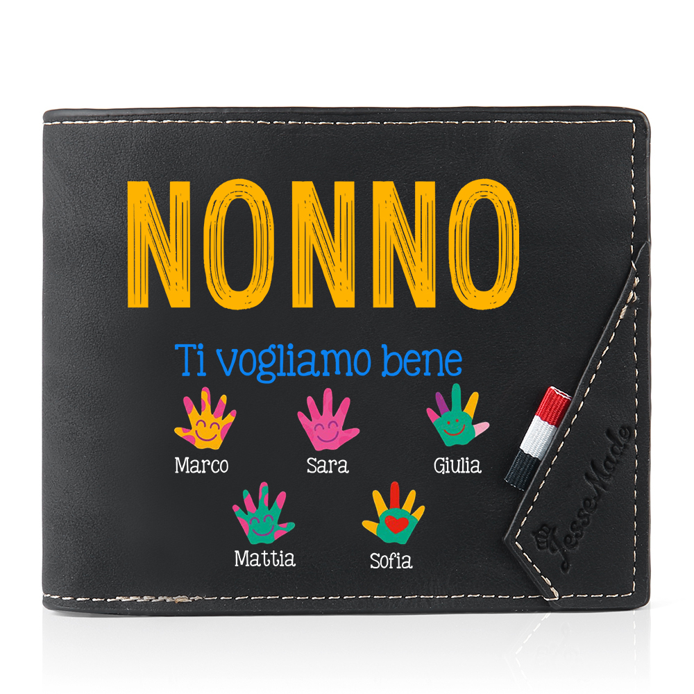 Portafoglio in pelle personalizzato per papà con nome a scelta e impronta della mano, bifold – regalo dei bambini per la Festa del papà o per il compleanno | Jessemade