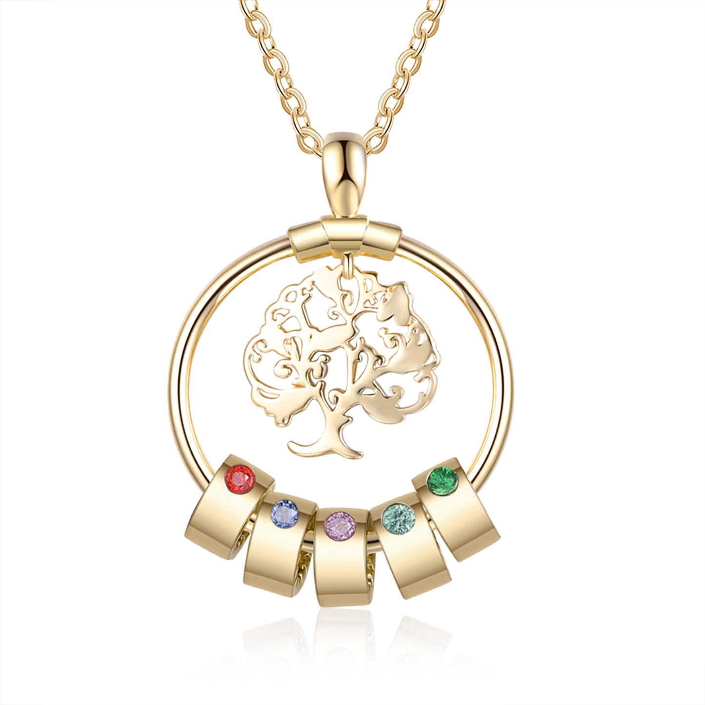 Personalized Family Tree Necklace With 5 Birthstone & 5 Name & Bracelet with 5 Name Gift Set Christmas Gift for Family | Jessemade