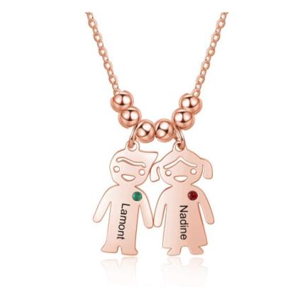 Collana bambino felice personalizzabile 2 nomi e gemma