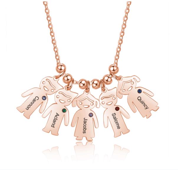 Collana bambino felice personalizzabile 2 nomi e gemma