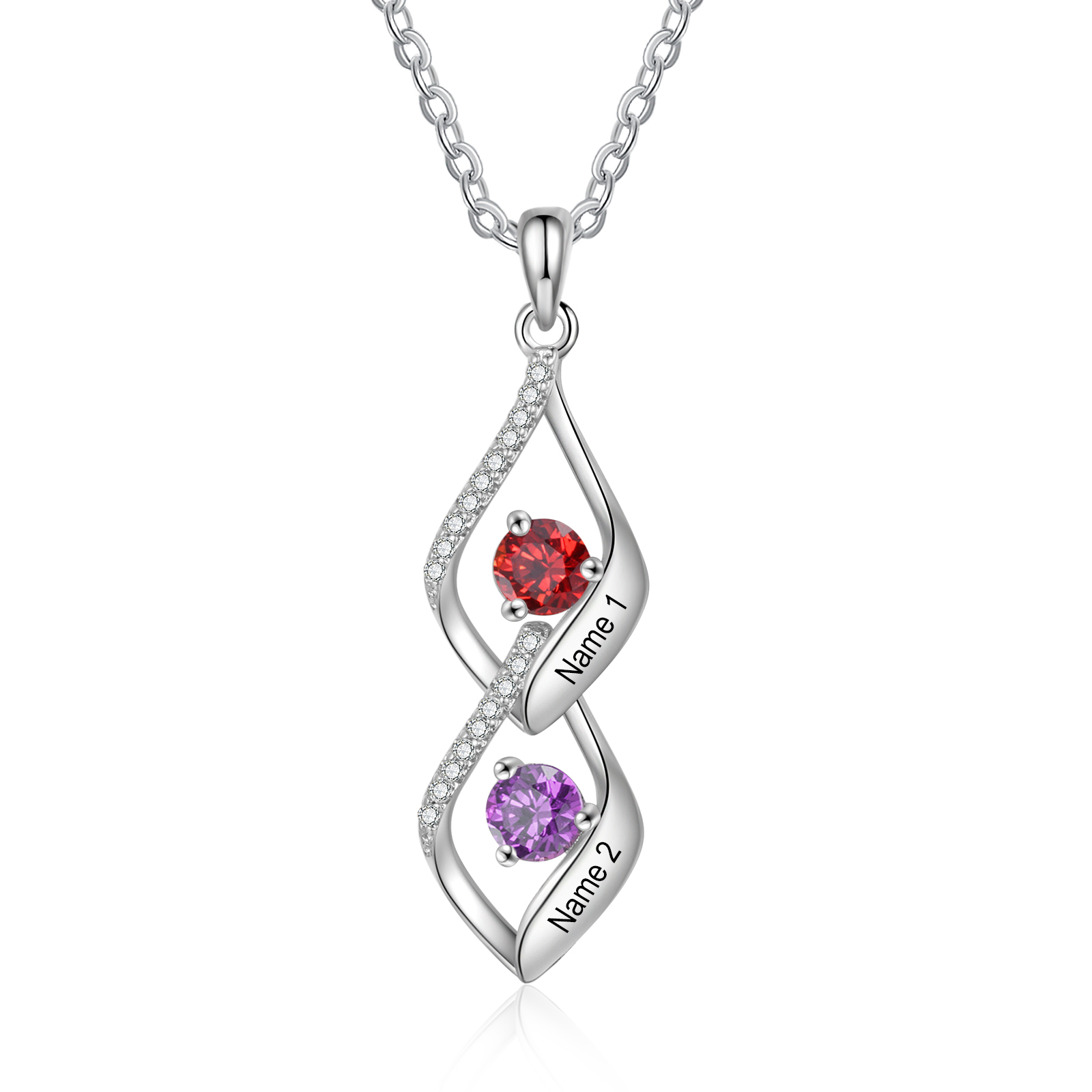 Collana a spirale con 2 pietre di nascita e 2 nomi personalizzato regalo per donna