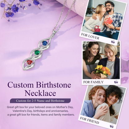 Collana a spirale con 3 pietre di nascita e 3 nomi personalizzato regalo per donna