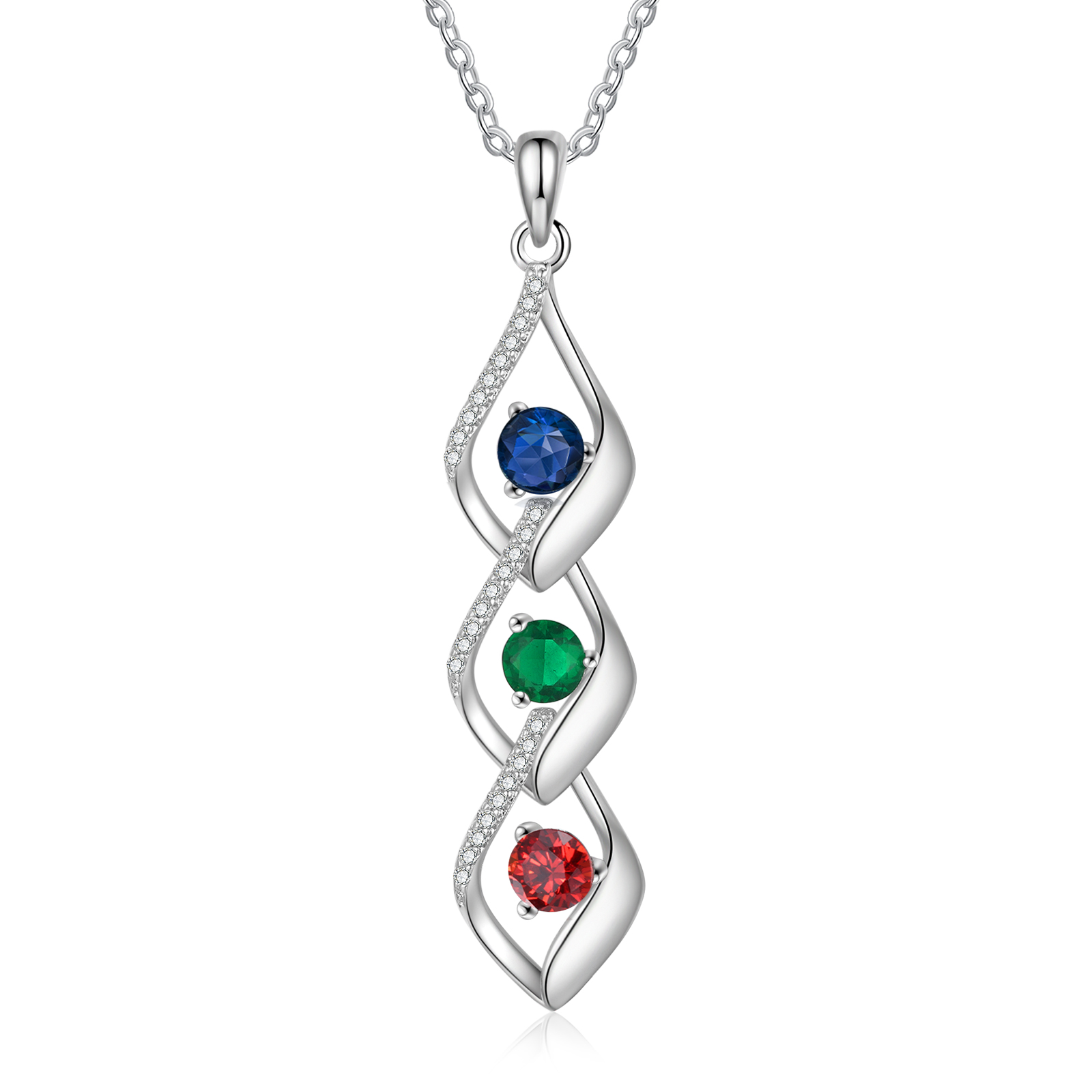 Collana a spirale con 3 pietre di nascita e 3 nomi personalizzato regalo per donna