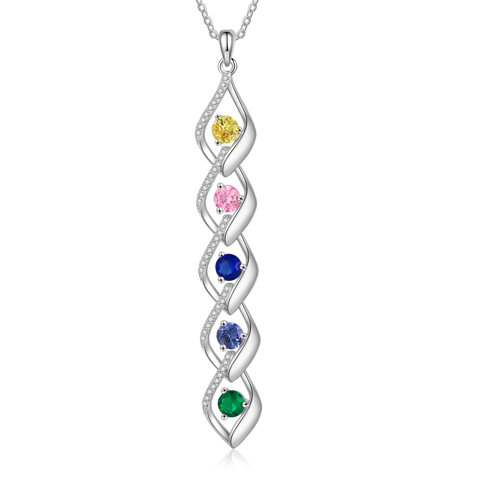 Collana a spirale con 5 pietre di nascita e 5 nomi personalizzato regalo per donna