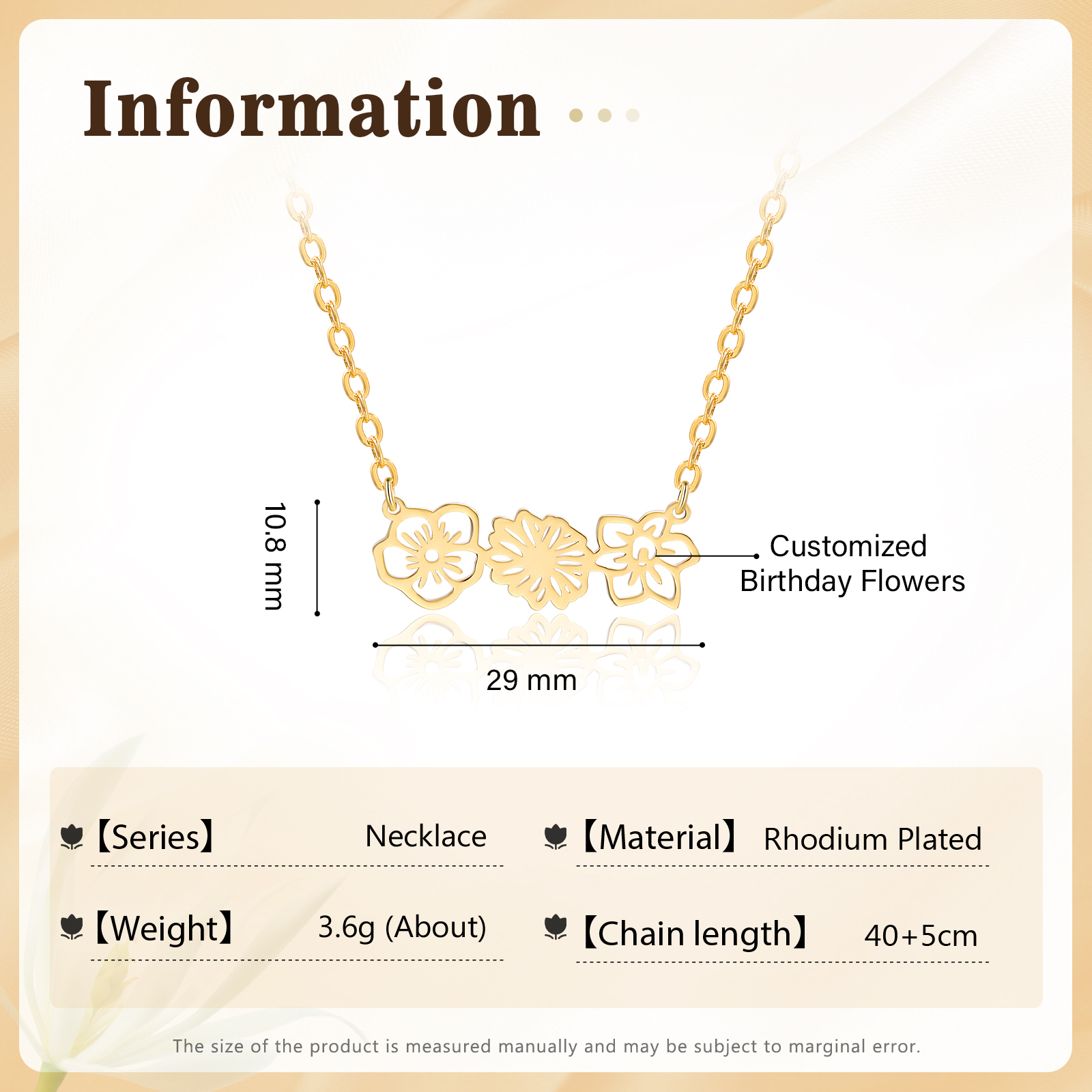 Collana fiore di nascita personalizzata con 3 fiori di nascita regalo per donna