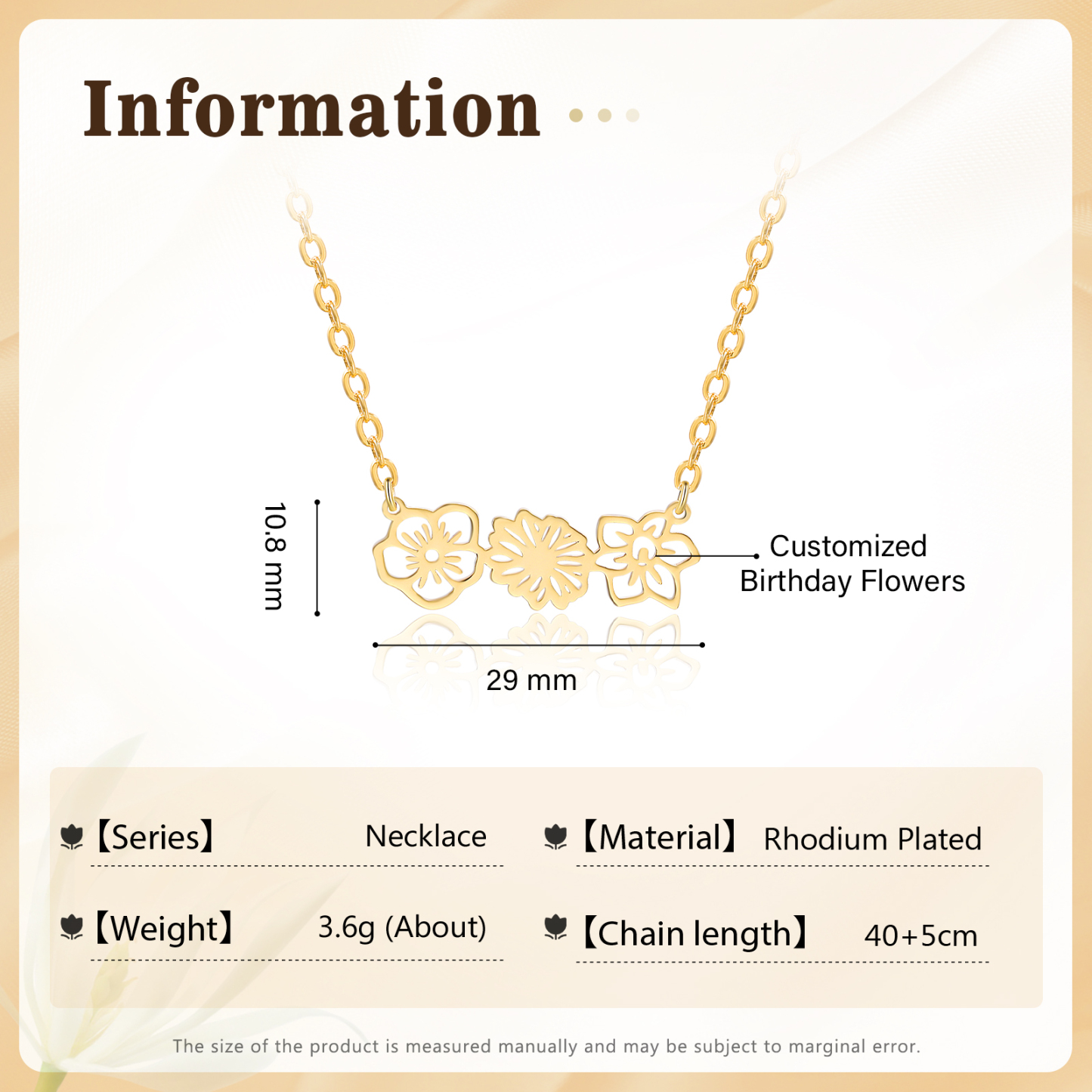 Collana fiore di nascita personalizzata con 3 fiori di nascita regalo per donna