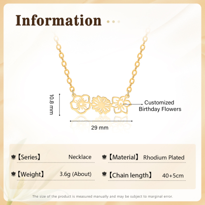 Collana fiore di nascita personalizzata con 3 fiori di nascita regalo per donna