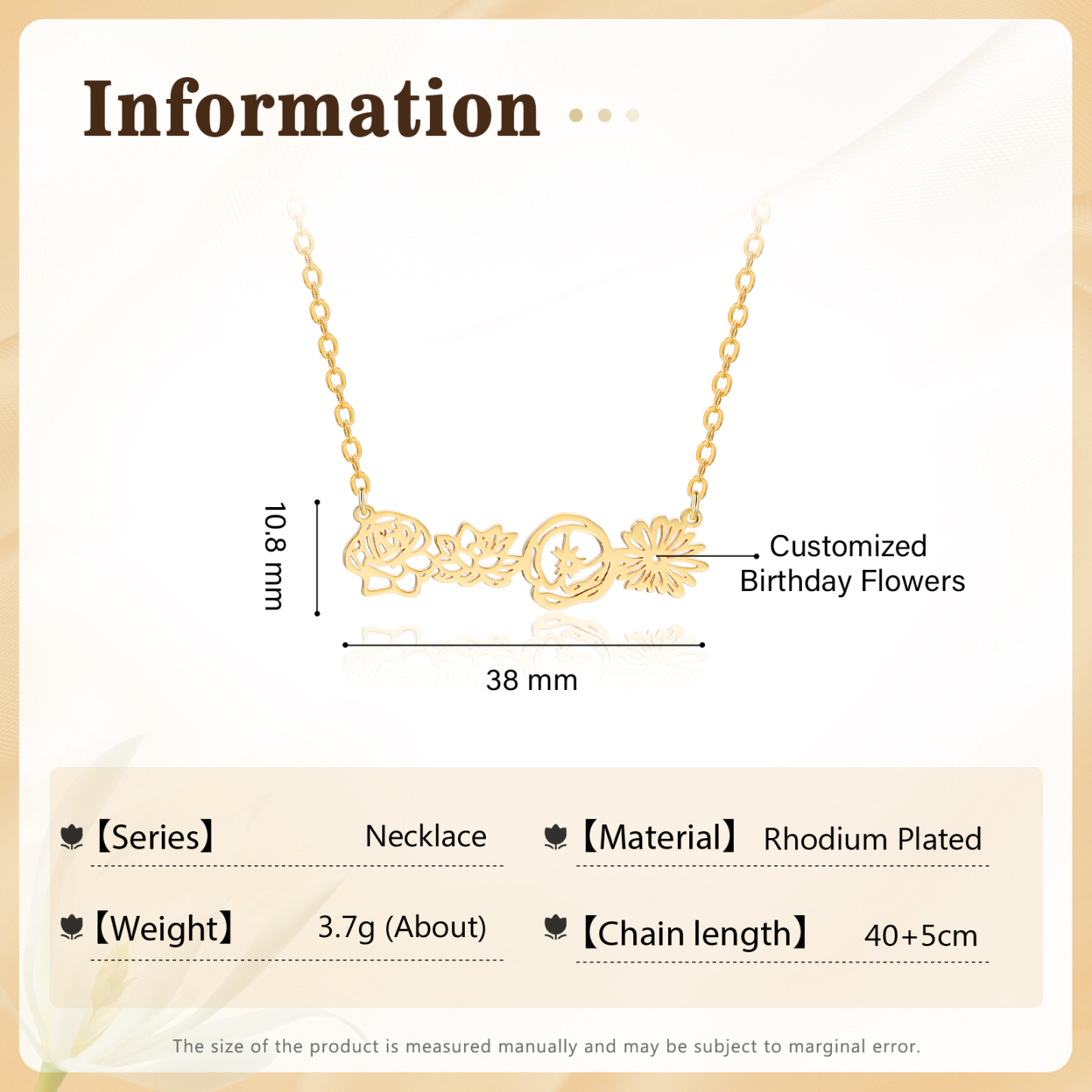 Collana fiore di nascita personalizzata con 4 fiori di nascita regalo per donna